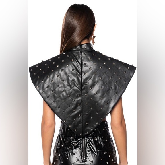 Faux Leather Stud Mock Neck Triangle Blouse & HBIC FAUX LEATHER SPIKE Shorts - Picture 5 of 15
